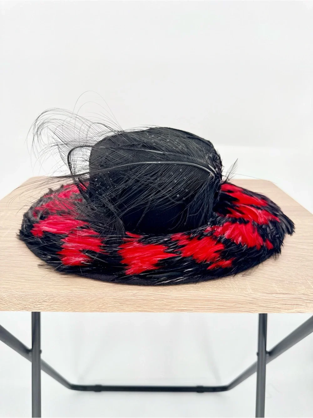 Mr John Vintage Black Red Feather Hat Races Opening Day Derby Fascinator 1960s